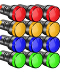 12-Pack 22mm LED Indicator Lights 12-24V AC DC Pilot Signal Lights 20mA 2-Pin Panel Indicators Multi-Color Set Red Yellow Blue Green