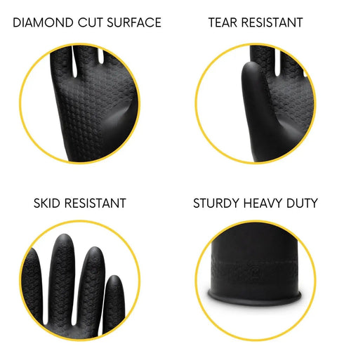 Chemical Resistant Latex Gloves For Heavy Duty Cleaning And Industrial Work, Extra Thick Rubber, Tear And Abrasion Resistant