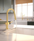hansgrohe Talis N Pull Down Kitchen Faucet, Modern, Magnetic Hand Sprayer, 1-Handle, 1.75 GPM, Brushed Gold Optic, flowing water close-up
