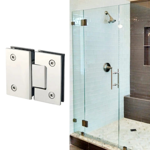 Soft Close Cabinet Hinges Two Pack Heavy Duty 180 Degree Glass Door Hinge installed in frameless shower door setting