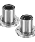 Top Shelf LMK16UU Linear Ball Bearings With 16mm Bore And 28mm Outside Diameter For Dead Smooth Shaft Glides, Round Flange Bushings Built Tough For CNC Rigs And 3D Printers, Packed Two At A Time - Two metal flange bushings with 16mm bore and 28mm diameter.