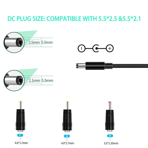 6V 1A DC Power Supply Wall Charger With 5.5x2.1mm And 2.5mm DC Plugs, Universal AC Adapter for different plug sizes