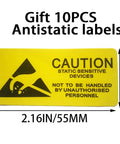 Yellow caution label for antistatic devices, 55mm x 25mm, included in Large 30x40cm Anti Static Bags Set of 10 with Resealable Closure and 10 Labels.