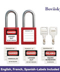 Lockout Tagout Station Wall Mount Board For Ten Safety Locks with red padlocks and bilingual danger labels