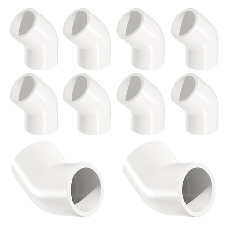 10 Pack 2 Inch 45 Degree PVC Elbow Pipe Fittings Socket To Socket, Heavy Duty 2 Way Right Angle Connector For DIY Projects, Schedule 40 Plastic Coupling Adapter displayed