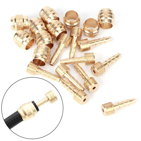 10 Piece Copper Alloy CNC Machined Bike Hydraulic Brake Hose Kit With Olive Connectors For Magura Barb And Olive Disc Brake System Durable High Performance Line Set For Easy Fit And Long Life, showing detailed connectors.