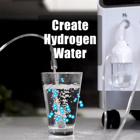 Hydrogen Wellness Inhalation System With 1000 Ml Per Minute Browns Gas Output creating hydrogen water in glass.