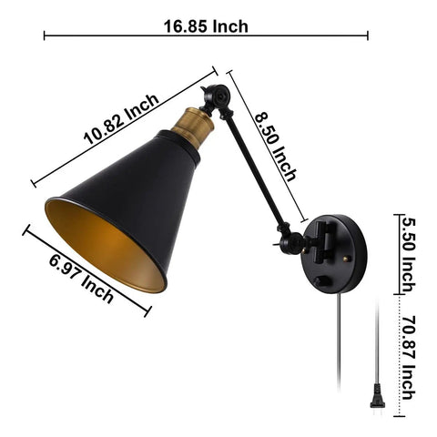Vintage Industrial Wall Sconce Light Set of Two With Adjustable Swing Arm in Bronze Finish Plug In or Hardwire Ready