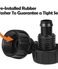 Close-up view of Three Pack One Half Inch Drip Irrigation Tubing To Three Quarters Inch Garden Hose Adapter Fittings showing rubber washer