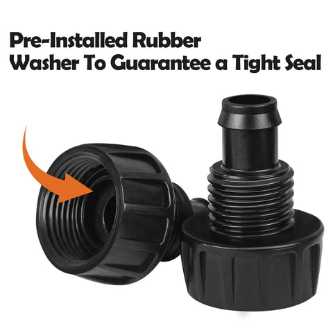 Eight Pack 3/4 Inch Female Pipe Thread To 1/2 Inch Drip Irrigation Tubing Adapters For Garden Faucets Sprinklers And Hoses Easy Connect 3/4 Inch Faucet To 1/2 Inch Drip Line Fittings with pre-installed rubber washer