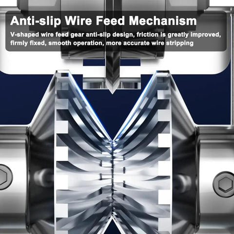 Close-up of anti-slip wire feed mechanism on Beast Drill Powered Wire Stripping Machine For Copper Recycling With Hand Crank 0.06 To 1 Inch Range Portable Aluminum Frame Peeler Heavy Duty Scrap Wire Cutter For Home Shop