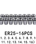 Premium ER25 Morse Taper Collet Chuck Set MT2 MT3 MT4 1 To 16mm Grip For CNC Milling And Lathe Tools shown with 16 precision collets.