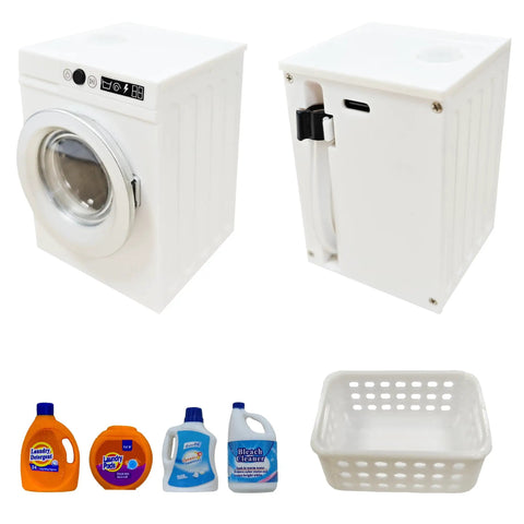 Straight Up Killer 1 12 Scale Miniature Electric Washer And Dryer Set Featuring Top Tier Mini Home Appliances with authentic detergent bottles and white basket.