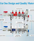 Diagram of 3-Loop PEX Radiant Manifold For Hydronic Floor Heating, 1/2 In Outlets, Up To 1.3 GPM Flow, Stainless Steel Durable