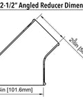Diagram of 4 Inch To 2.5 Inch Angled Reducer dimensions, showing tapered design for dust collection system.