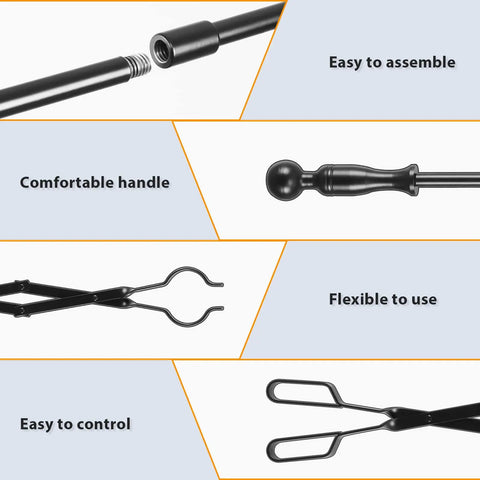 Your Go To 32 Inch Fireplace Poker And 26 Inch Tongs Set For Fire Pit And Wood Stove Log Grabber Tools Flexible 150 Degree Tongs Durable Campfire Accessories For Indoor Outdoor Patio And Camping
