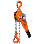 Manual Lever Chain Hoist 0.75 Ton 1650 Lbs 10 Ft Come Along Weston Double Pawl Brake with 360 Degree Hook in orange and steel
