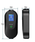 Slick Grab And Go Ev Charger With 3600W Fast Charge, portable design, front display, dimensions shown, electric vehicle charging.