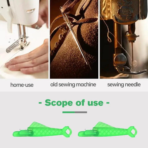 Fish Mouth Sewing Machine Needle Threader 2024 Upgrade; three types of sewing use and green needle threader examples