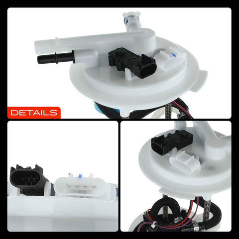 Rad Electric Fuel Pump Module With Built In Pressure Sensor, showing top view with wiring and connectors, designed for Chevy HHR 2009 to 2011.