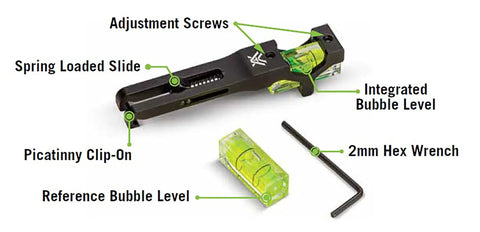 Pro Grade Dual Bubble Scope Leveling Kit For Foolproof Reticle Alignment with aluminum clip-on and integrated bubbles.