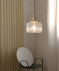 Vintage Glass Pendant Light With Brass Socket And On Off Switch, Green Striped Shade For Kitchen Island And Farmhouse Living Room, Transparent Retro Glass Fixture With Warm Ambient Lighting
