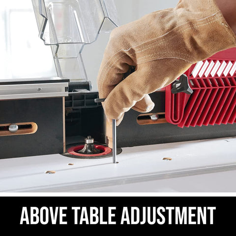 Benchtop Portable Router Table With Above Table Lift And Dual Sided Bit Storage Fits RT1323 00 And RT1322 00 Routers Not Included