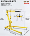 Heavy-Duty 2 Ton Hydraulic Engine Hoist And Cherry Picker Crane dimensions showing caster placement and height adjustments.