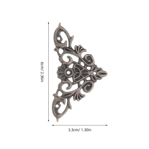 Eight Piece Jewelry Box Corner Protectors Set, Vintage Zinc Alloy Triangle Edge Guards, elegant lace cutout, 6cm x 3.3cm size