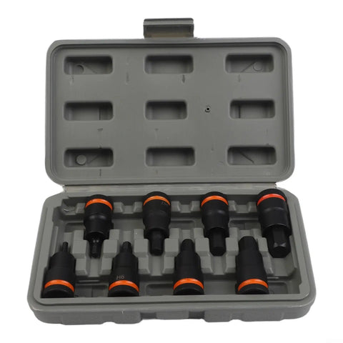 Tough Chrome Vanadium Steel Hex Socket Adapter Kit For Impact Drivers Fits H4 Through H17 Sizes With 8 Pieces Ready To Rock In Any Workshop Job Without Stripping Or Breaking Under Heavy Torque, case open