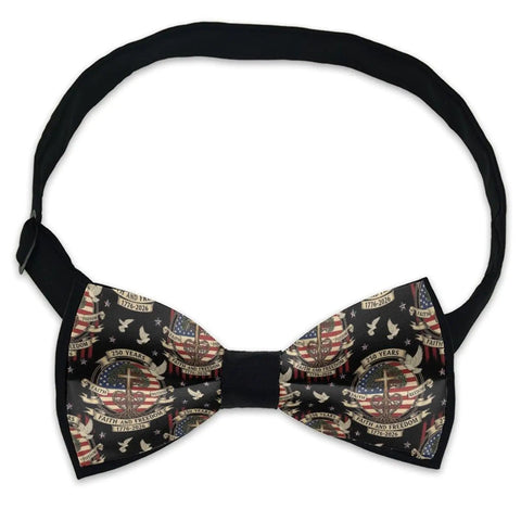 Luxury Satin Bow Tie For Gentlemen Pre Tied Adjustable With Patriotic Faith Freedom Tree Cross American Flag 250 Years Design