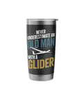 Sailplane Pilot Insulated Stainless Steel Tumbler For Glider Club Members And Aviation Fans with glider graphic and text design.
