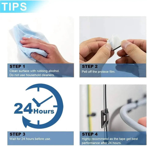 Tips for using Heavy-Duty Adhesive Cable Tie Mounts 400 Pack including surface cleaning and waiting period.