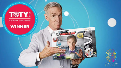 Bill Nye holding Bill Nye VR Science Kit For Kids With Goggles, Immersive Virtual Reality Learning, Book Included, Interactive STEM Activity Set