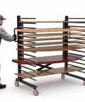 Built Tough 15 Tier Paint Drying Rack For Cabinet Doors And Wood Panels with adjustable tiers and wheels for easy mobility.