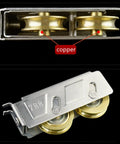 Ridiculously Smooth Stainless Steel Double Wheel Cabinet Rollers for Sliding Doors and Windows Heavy Duty Sliding Track Pulleys with copper detail.