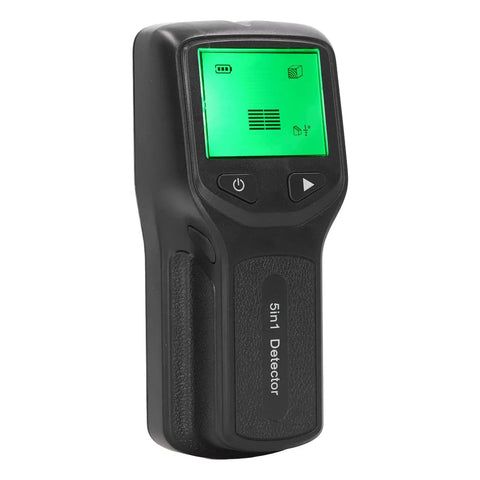 Eujgoov Stud Finder Wall Scanner 5 in 1 Detector with HD LCD Display showing green screen and buttons for detection settings.