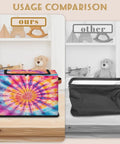 Boho Tie Dye Storage Bins With Lids Foldable Closet Organizers size comparison with a vibrant tie dye design alongside a plain storage bin.