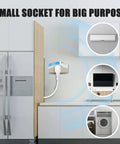 Automatic Induction Surge Protector For Home Use, Single Outlet Power Guard installed on kitchen wall near refrigerator