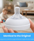 Rock Solid Replacement Collar Rings For Baby Bottles Secure Screw Lids No Spill Nipple Seals BPA Free shown with original nipple.