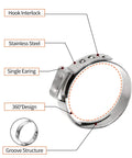 100 Pack Half Inch PEX Cinch Clamps Stainless Steel Single Ear Hose Clamps For DIY Home Plumbing Corrosion Resistant 304 Construction With Easy Install And Leak Free Connections, detailed view of one clamp showing hook interlock and groove structure.