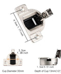 8 Pack Open Side Cabinet Hinges With 110 Degree Self Closing For Doors 16mm To 19mm Thick, 35mm Cup dimensions and details