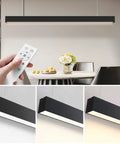 Top Shelf 4 Ft Linear Led Pendant Light With Smooth Remote Control Adjustable 3000K To 6000K Color Temperature Killer Glow in black finish