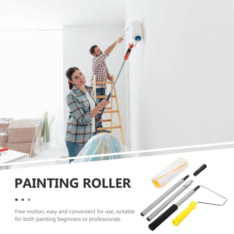 Heavy Duty Detachable Paint Roller Set With Telescopic Extension Pole Makes Ceiling Painting A Breeze With Slick Rolling Action, couple painting wall.