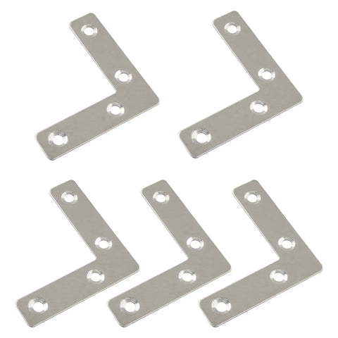 Top view of 10 Pack Stainless Steel L Brackets Set Heavy Duty Corner Brace Plates 60mm By 60mm for wood furniture repair.
