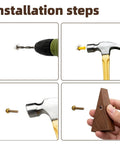Installation steps for Solid Black Walnut Triangle Wall Hooks With Brushed Brass Caps, Heavy Duty Entryway Coat Rack.