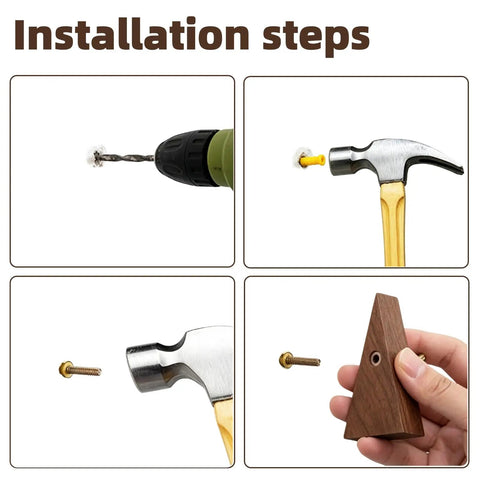 Installation steps for Solid Black Walnut Triangle Wall Hooks With Brushed Brass Caps, Heavy Duty Entryway Coat Rack.