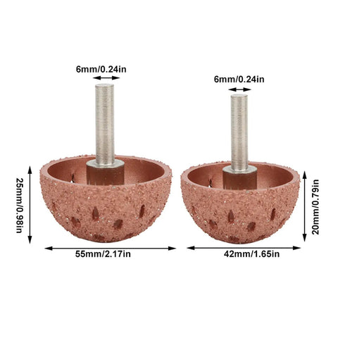 Two Pack Tire Buffer Wheel Set With Tungsten Alloy Bowl Type Grinding Heads 6mm Shank Includes 55x25mm And 42x20mm Sizes