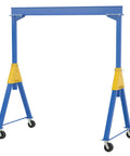 Heavy Duty Steel Knockdown Gantry Crane Handles A Badass 6000 Lb Lift Without Breaking A Sweat Thanks To Smooth Rollin Phenolic Casters And A Rock Solid Frame Design with blue frame and yellow legs.