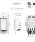 Dimensions of the Smart 3 Gang WiFi Light Switch With 2.4GHz WiFi, No Hub Needed, Voice Control For Alexa And Google Home, White Push Button.